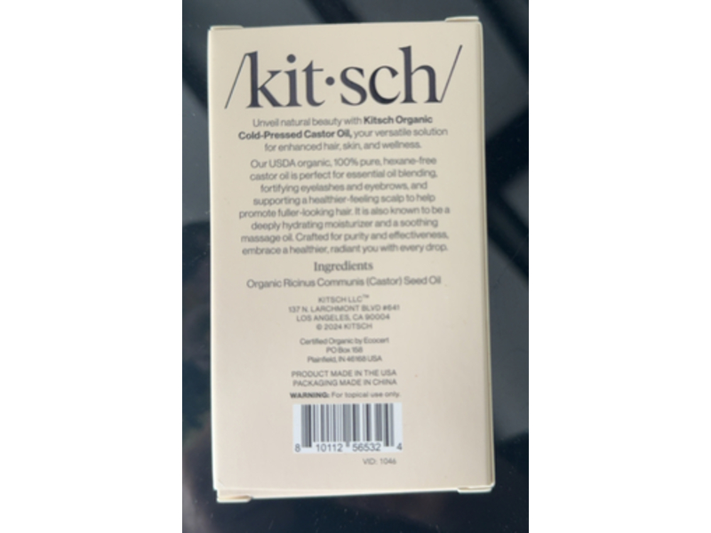 Kitsch Organic Cold-Pressed Castor Oil, 2 fl oz/60 mL