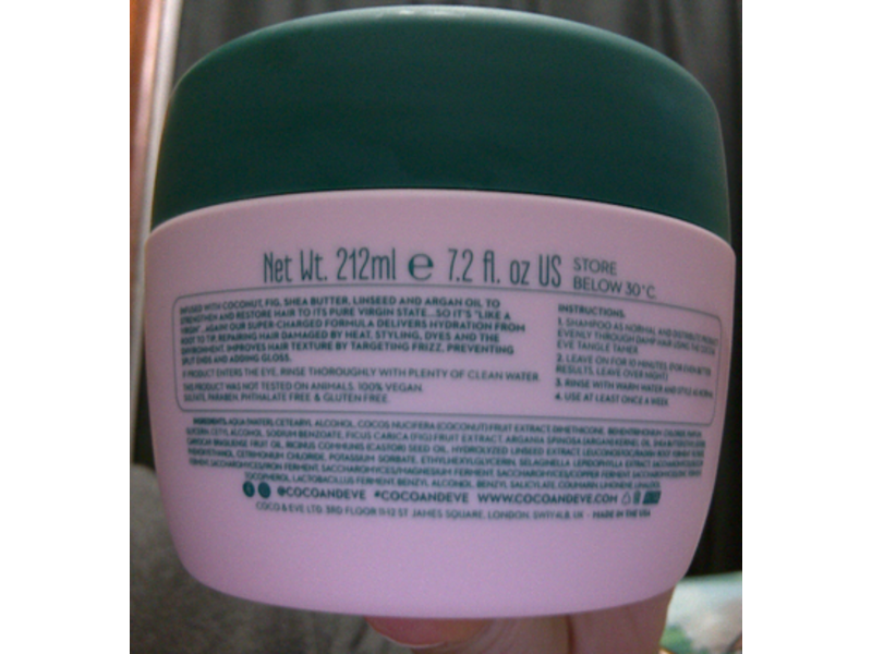 Coco & Eve Like a Virgin Super Nourishing Hair Masque, Coconut & Fig, 7.2 fl oz/212mL