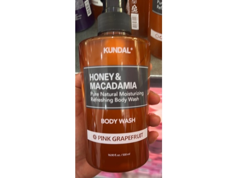 Kundal Honey & Macadamia Body Wash, Pink Grapefruit, 16.90 fl oz/500 mL