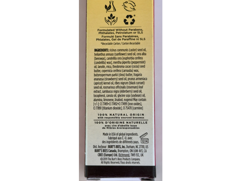 Burt's Bees Lip Shimmer, Rhubarb, 0.09 oz/2.55 g