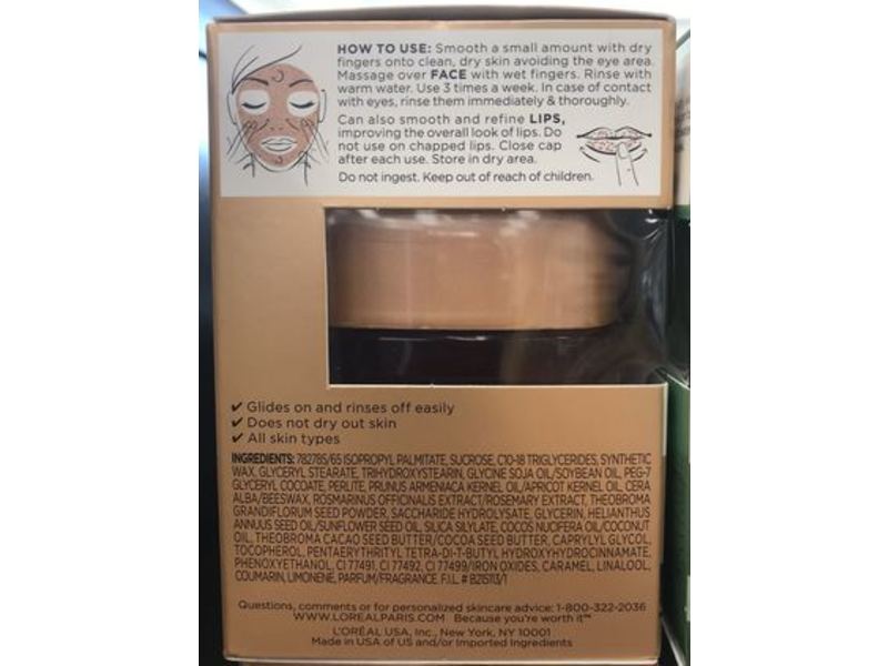 L'Oreal Scrub Nourish & Soften Pure Sugar Scrub, 3 Pure Sugars+Cocoa, 1.7 oz 48 g