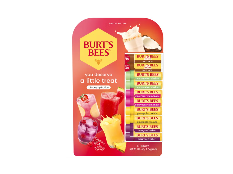 Burt's Bees All-Day Hydration Lip Balm, Drink Mix, SPF 30, 0.15 oz/4.25 g, Pack Of 10