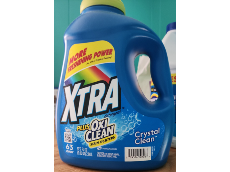 Xtra Plus Oxi Clean Detergent, Crystal Clean, 63 Loads, 97.7 fl oz/2.88 L