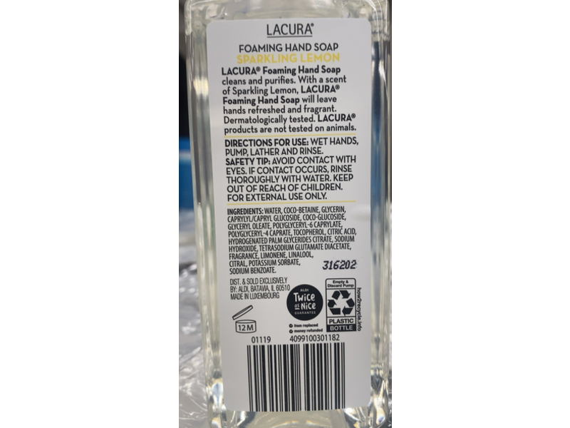 Lacura Wellness Collection Sparkling Lemon Foaming Hand Soap, 10.14 fl oz/300 mL