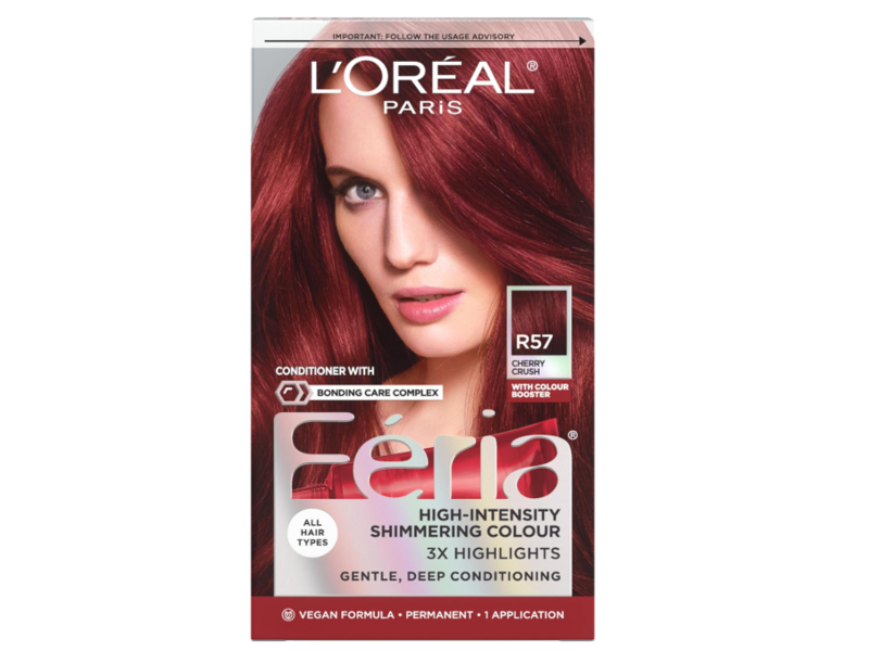 L'Oreal Paris Feria High-Intensity Shimmering Permanent Hair Color Kit, R57 Cherry Crush