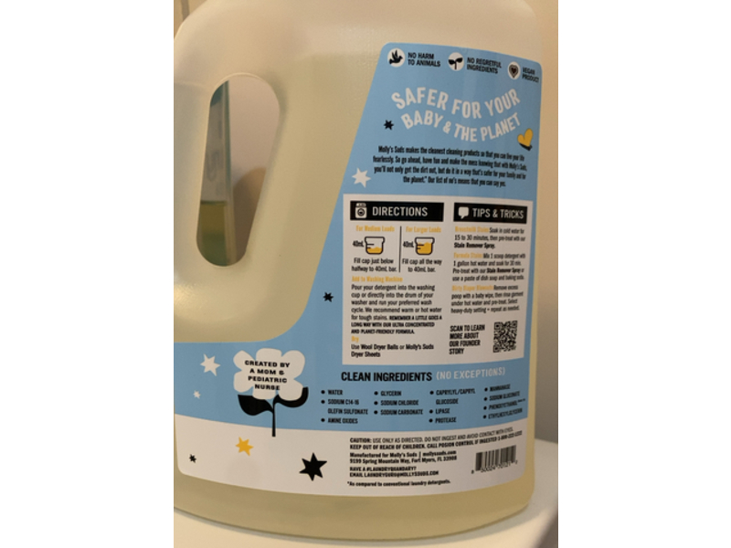 Molly's Suds Baby Liquid Laundry Detergent, Fragrance Free, 100 Loads, 52 fl oz