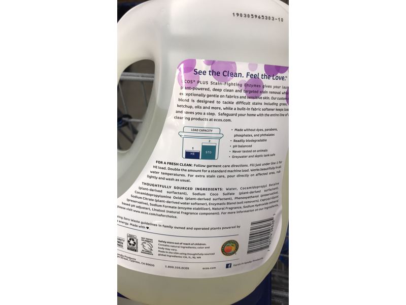 Ecos Plus Stain-Fighting Enzyme Laundry Detergent, Lavender, 230 Loads, 210 fl oz/6.22 L