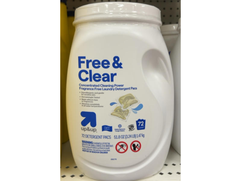 Up & Up Laundry Detergent Pacs, Free & Clear, 72 Pacs, 51.8 oz/1.47 kg