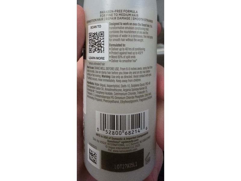 OGX Smooth Emulsion + Argan Oil Conditioning Mist, 6.5 fl oz/193 mL