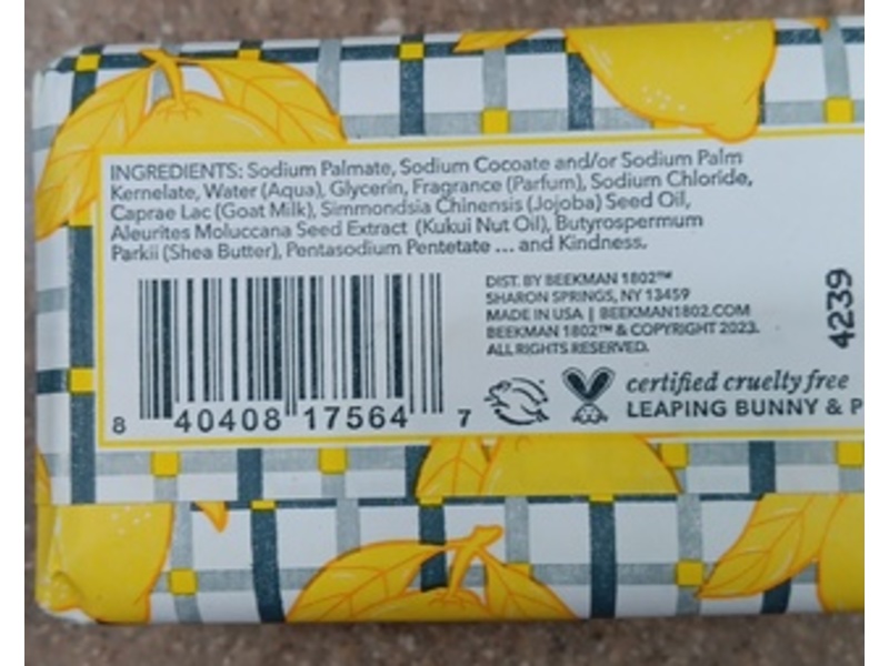 Beekman 1802 Goat Milk Soap, Sunshine Lemon, 3.5 oz/99 g