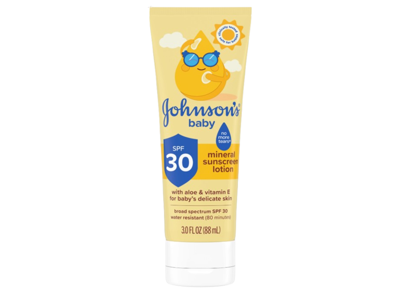 Johnson's Baby Mineral Sunscreen Lotion, SPF 30, Aloe+Vitamin E, 3.0 fl oz/88 mL