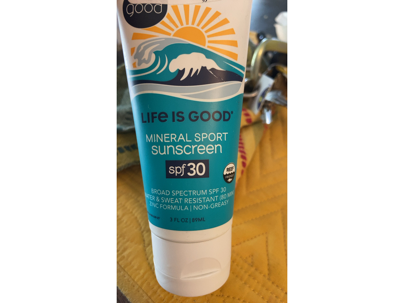 Life Is Good Mineral Sport Sunscreen, SPF 30, 3 fl oz/89 mL, Pack Of 3