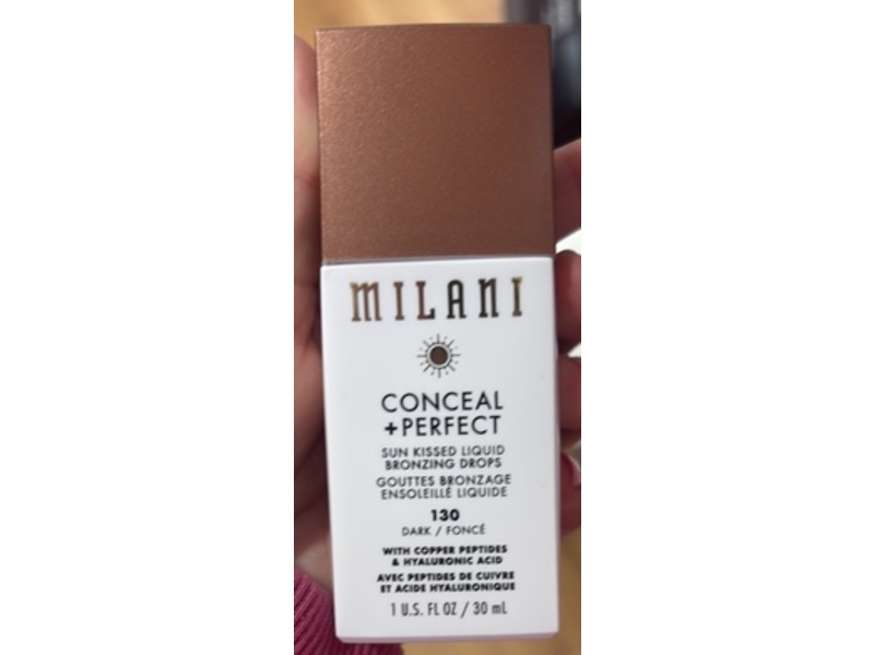Milani Conceal + Perfect Liquid Bronzing Drops, 130 Dark, Copper Peptides & Hyaluronic Acid, 1 fl oz/30 mL