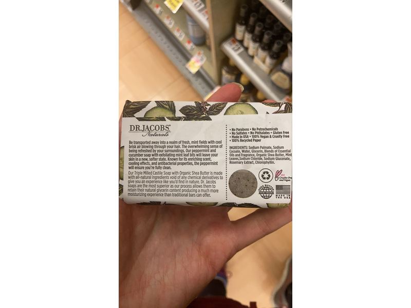 Dr Jacobs Naturals Pure Castile Vegan Bar Soap (Minty Cucumber Mojito, 5 oz)