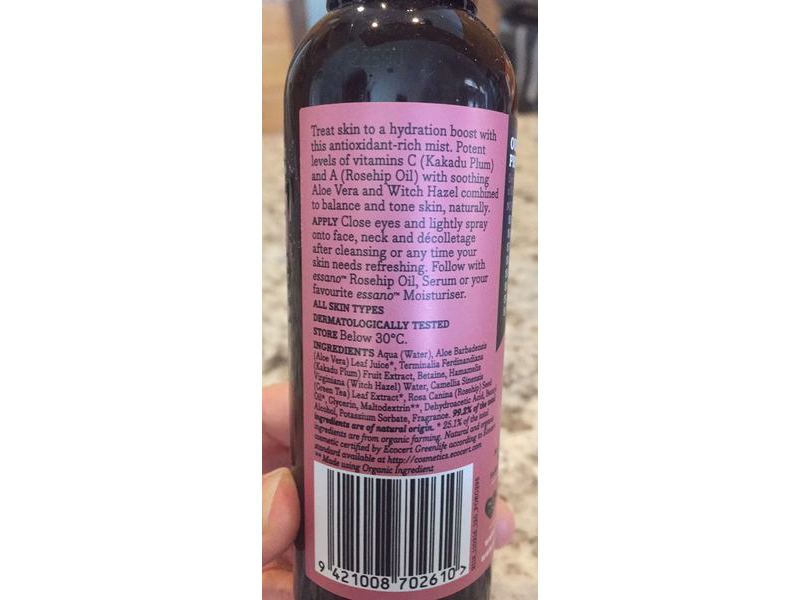 Essano Rosehip Certisied Organic Mist Toner, 4.06 fl oz/120mL