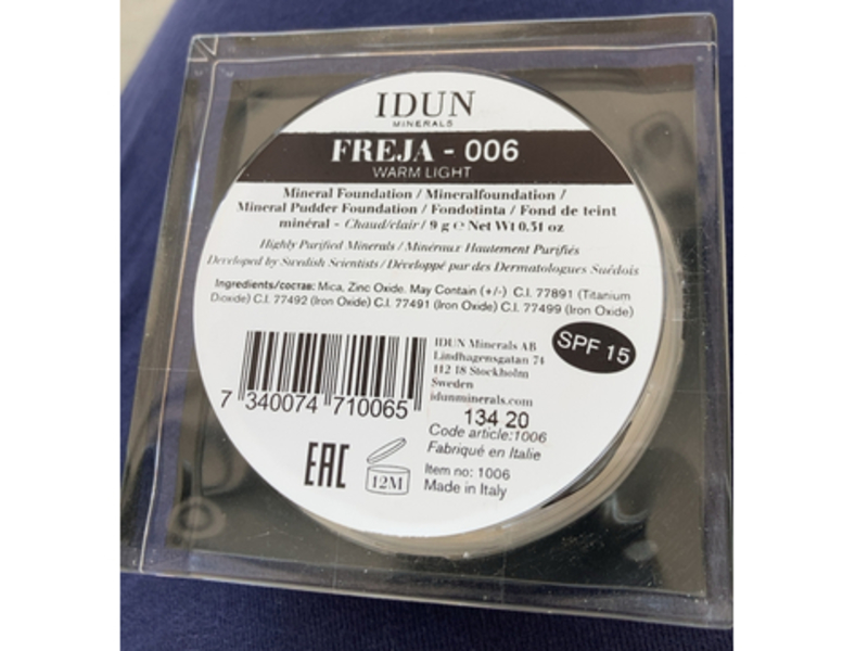 Idun Minerals Powder Foundation, Freja - 006 Warm Light, SPF 15, 0.31 oz/9 g