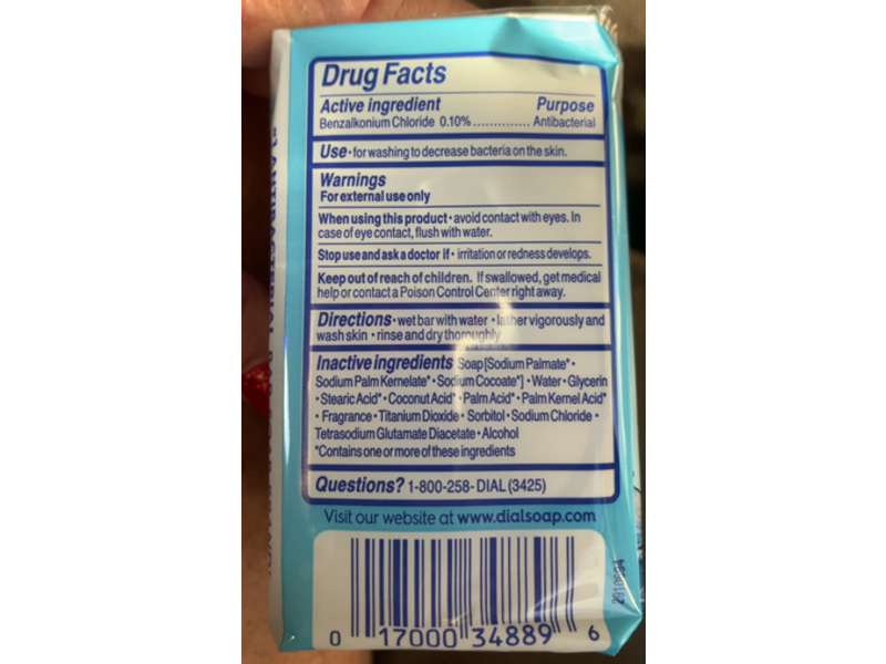 Dial Refresh & Renew Antibacterial Deodorant Bar Soap, Spring Water Scent, 4 oz/113 g, 4 Count