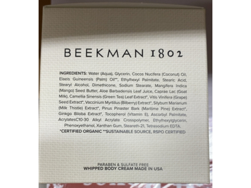 Beekman 1802 Pure Goat Milk Whipped Body Cream, 8.0 fl oz/236 mL