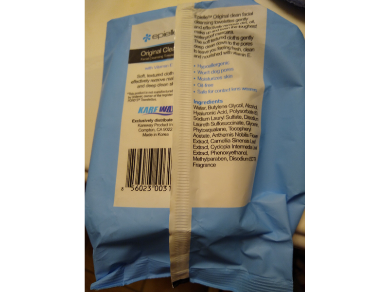 Epielle Original Clean Facial Cleansing Wet Towelettes, Vitamin E, 36 Counts