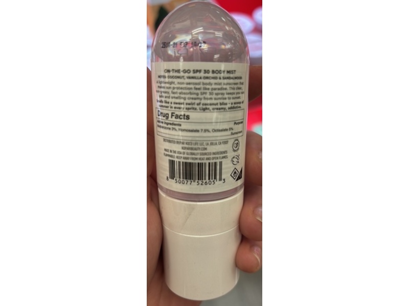 Kopari Paradiso Sun Juice Body Mist, Coconut Cream SPF 30, 2 fl oz/60 mL