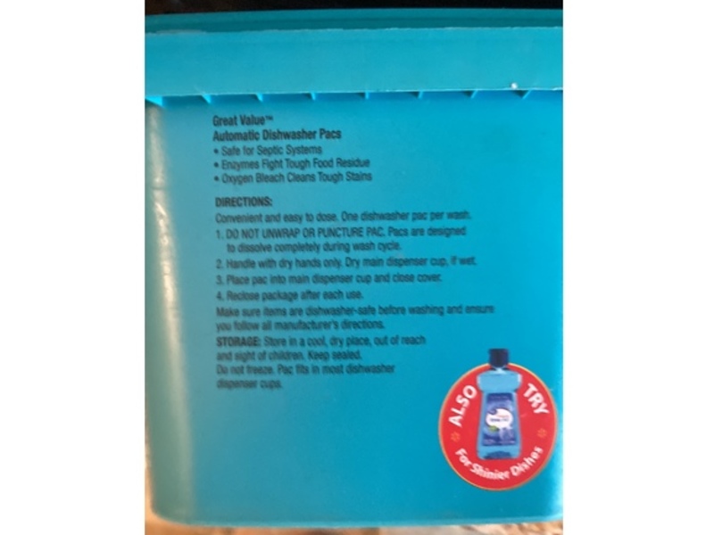 Great Value Automatic Dishwasher Pacs, Fresh Scent, 25.3 oz/720 g, 48 Count