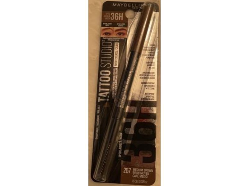 Maybelline New York Tattoo Studio Waterproof Eyebrow Pencil, Medium Brown, 0.026 oz/0.73 g