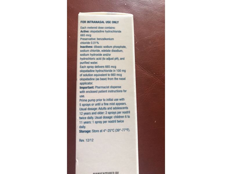 Olopatadine Hydrochloride Nasal Spray, 665 mcg, 30.5 g Sandoz (RX)