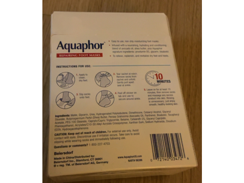 Aquaphor Repairing Foot Masks, 4.2 fl oz/120 mL, 6 Pairs