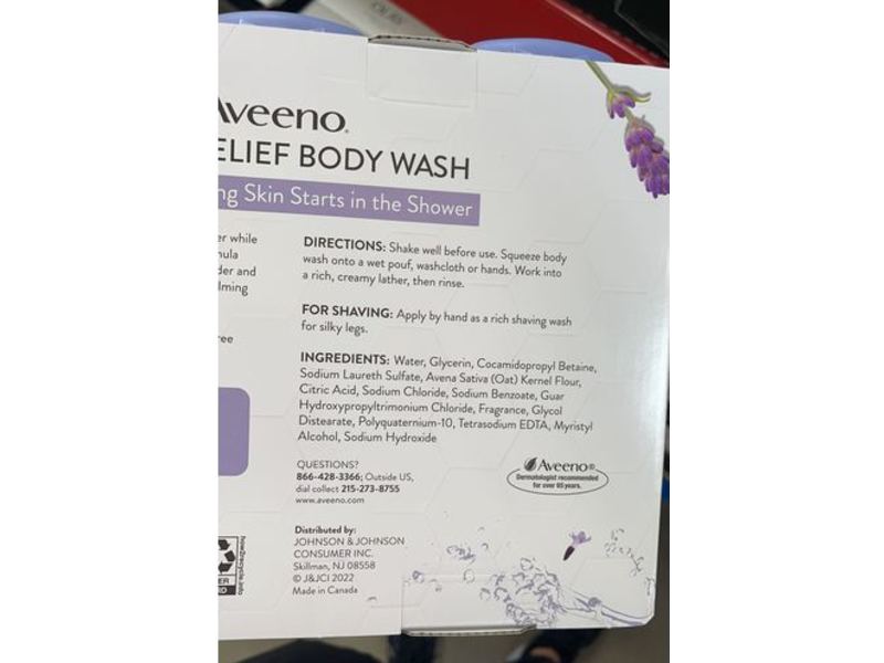 Aveeno Stress Releif Body Wash, Lavender + Chamomile, + Ylang - Ylang, 18 fl oz/532 mL, Pack Of 3