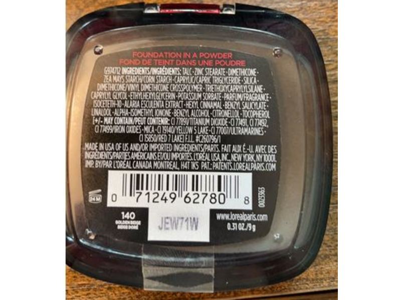 L'Oreal Paris Infallible Foundation Powder, Fresh Wear, 140 Golden Beige, 0.31 oz/9 g