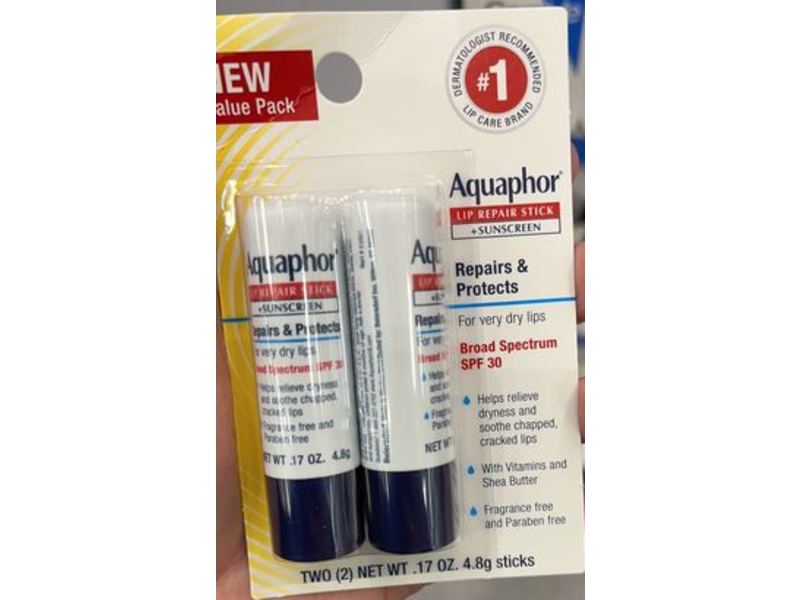 Aquaphor Lip Balm Repair Stick + Sunscreen, SPF 30, 0.17 oz/4.8 g