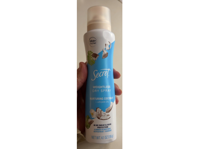 Secret Antiperspirant Deodorant Dry Spray, Nurturing Coconut & Argan Oil, 4.1 oz/116 g