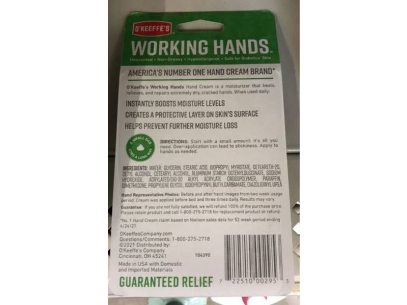 O'Keeffe's Working Hands Hand Cream, 1 oz/28 g, 2 Pack