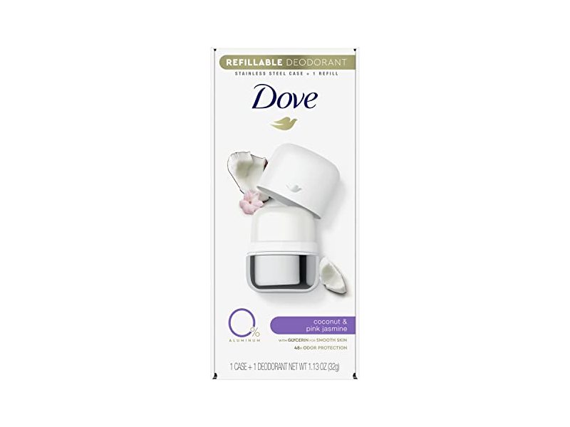Dove Refillable Deodorant Case + Refill, Coconut & Pink Jasmine, 1.13 oz/32 g