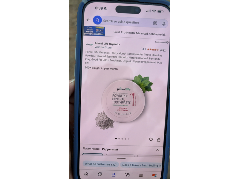 Primal Life Organics Powdered Mineral Toothpaste, Polished Peppermint, 0.25 oz/7 g