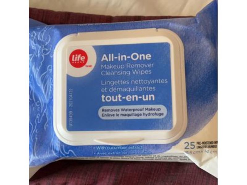 Life Brand All-in-1 Makeup Remover Cleansing Wipes, Cucumber Extract, 25 Count