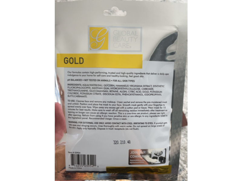 Global Beauty Care Hydrogel Face Mask, Gold, 1 Count