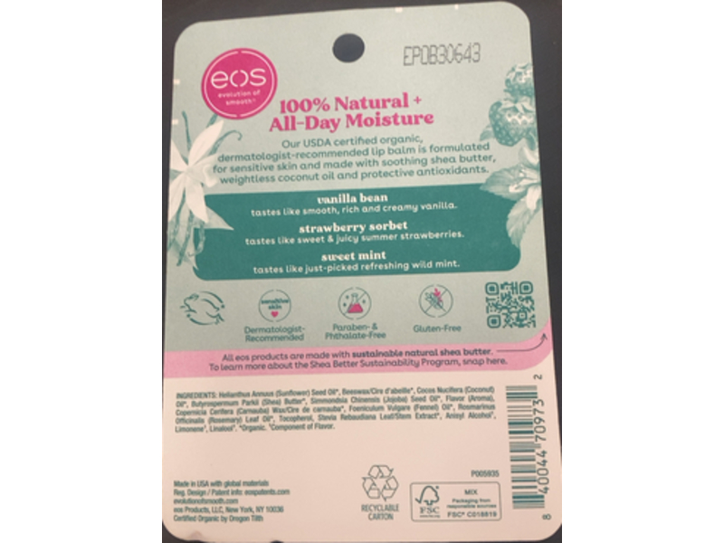 eos 100% Natural & Organic Lip Balm Trio, 0.14 oz/4 g, 3 Count