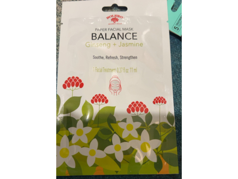 Bolero Beverly Hills Paper Facial Mask, Ginseng + Jasmine, 0.37 fl oz/11 mL