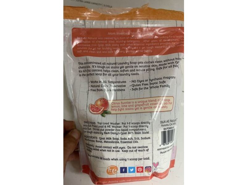 B&N All Natural Daisy's Goat Milk Laundry Soap, Citrus Sunrise, 96 Loads, 48 oz/1.36 kg