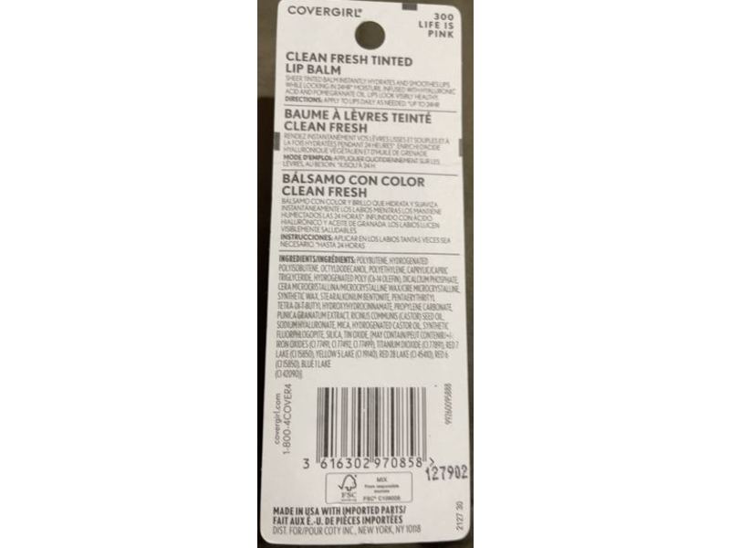 Covergirl Clean Fresh Tinted Lip Balm, 300 Life Is Pink, 0.14 oz/4.1 g