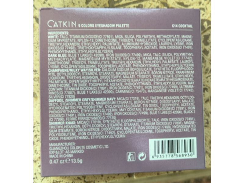 Catkin 9 Colors Eyeshadow Palette, C14 Cocktail, 0.47 oz/13.5 g