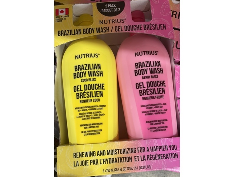 Nutrius Brazilian Body Wash Duo, Coco Bliss + Berry Bliss, 25.4 fl oz/750 mL
