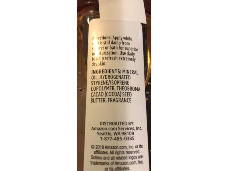 Solimo Body Oil Gel, Cocoa Butter, 6.8 fl oz/200 mL