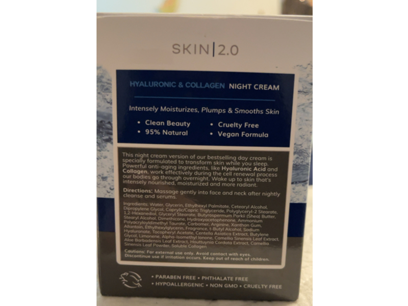 Skin 2.0 Night Cream, Hyaluronic Acid & Collagen, 1.69 fl oz/50 mL