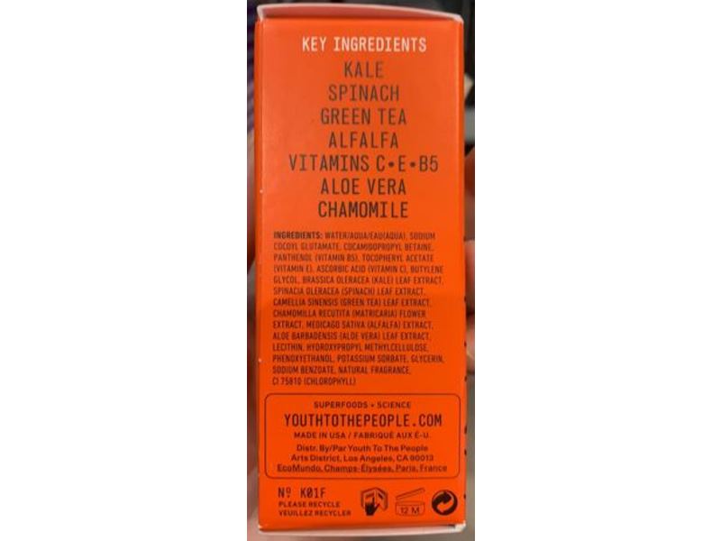 Youth To The People Kale + Green Tea Spinach Vitamins Superfood Cleanser, 2 fl oz/59 mL
