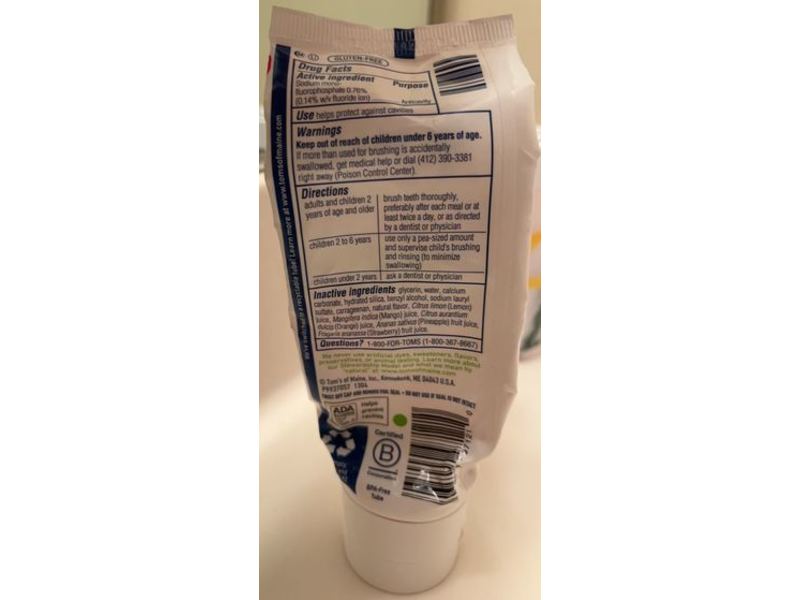 Toms Of Maine Children's Fluoride Toothpaste, Outrageous Orange Mango, 5.1 oz/144 g