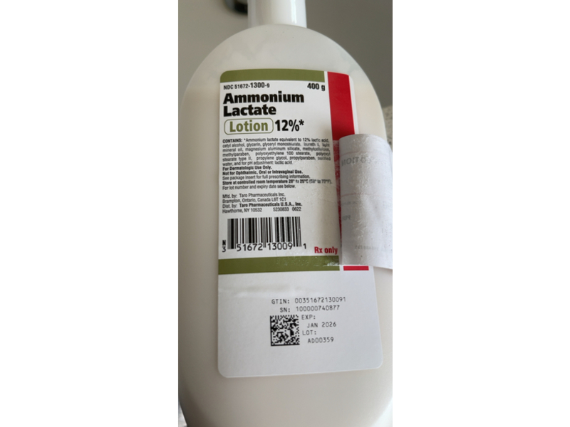 Ammonium Lactate Lotion, 12%, 400 g, Taro Pharmaceuticals (Rx)