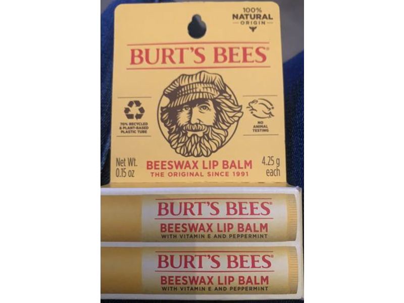 Burt's Bees Lip Balm, Vitamin E & Peppermint Oil, Pack Of 2, 0.15 oz/4.25 g