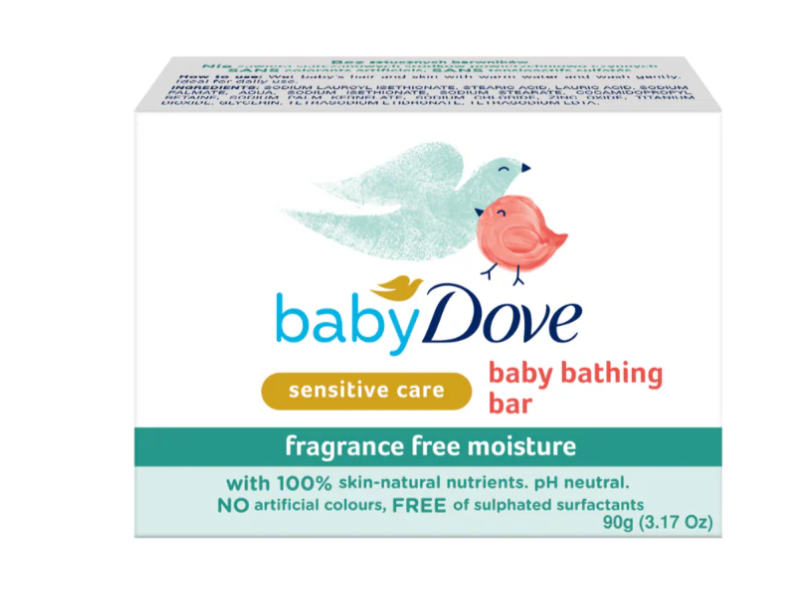 Baby Dove Bathing Bar, Fragrance Free, 3.17 oz/90 g